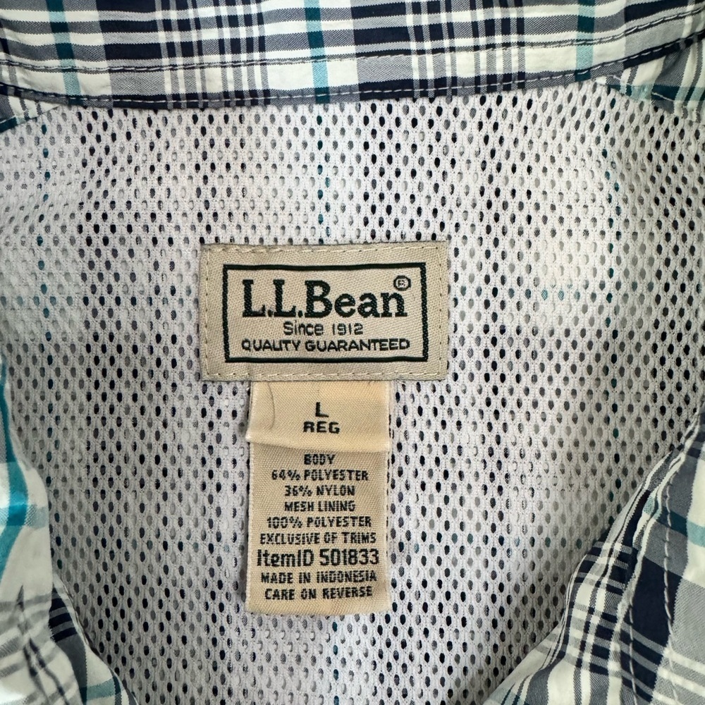 L.L.Bean No Fly Zone Plaid Button Down Shirt L Outdoor Hiking Fishing Tech G75 - Picture 6 of 7